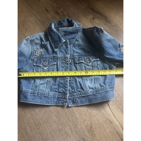 MISS ME EMBROIDERY FLORAL SEXY CROP DESIGN CUTE COACHELLA DENIM JACKET M - Picture 4 of 8